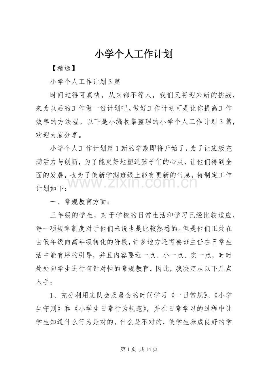小学个人工作计划.docx_第1页