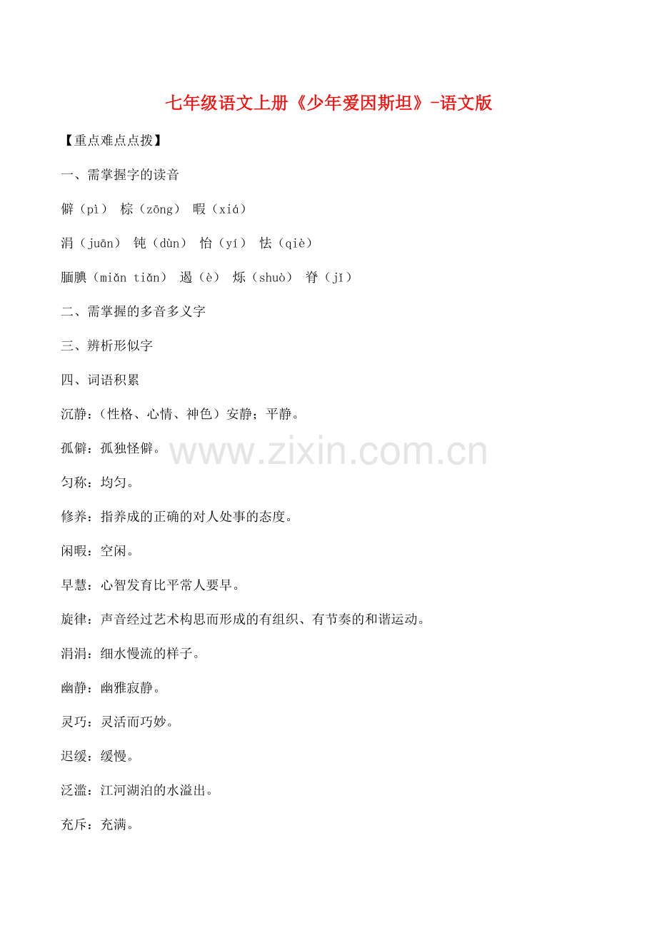 七年级语文上册《少年爱因斯坦》语文版.doc_第1页