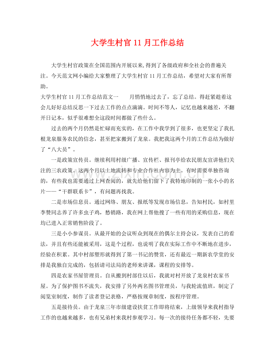 大学生村官11月工作总结 .docx_第1页