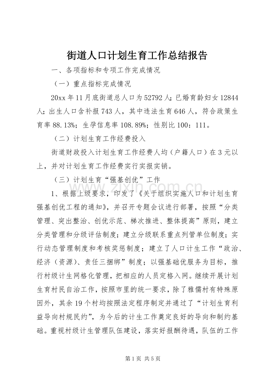 街道人口计划生育工作总结报告.docx_第1页
