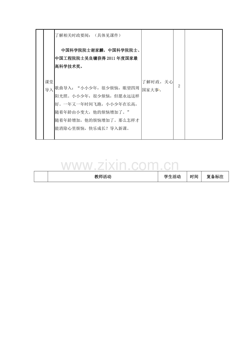 山东省邹平县实验中学七年级政治下册《11.2 消除心理烦恼 快乐成长》教案 鲁教版.doc_第2页