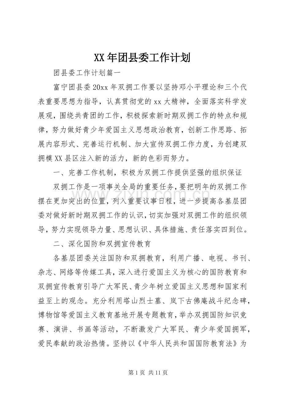 XX年团县委工作计划 .docx_第1页