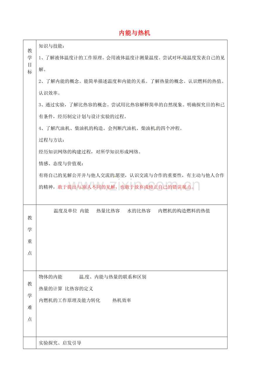 九年级物理全册《第十三章 内能与热机》复习教案 （新版）沪科版-（新版）沪科版初中九年级全册物理教案.doc_第1页