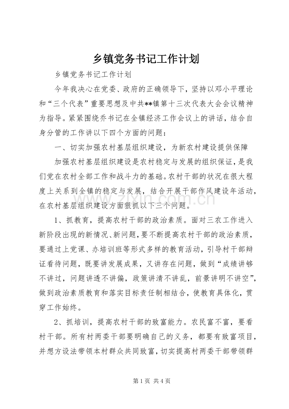 乡镇党务书记工作计划.docx_第1页