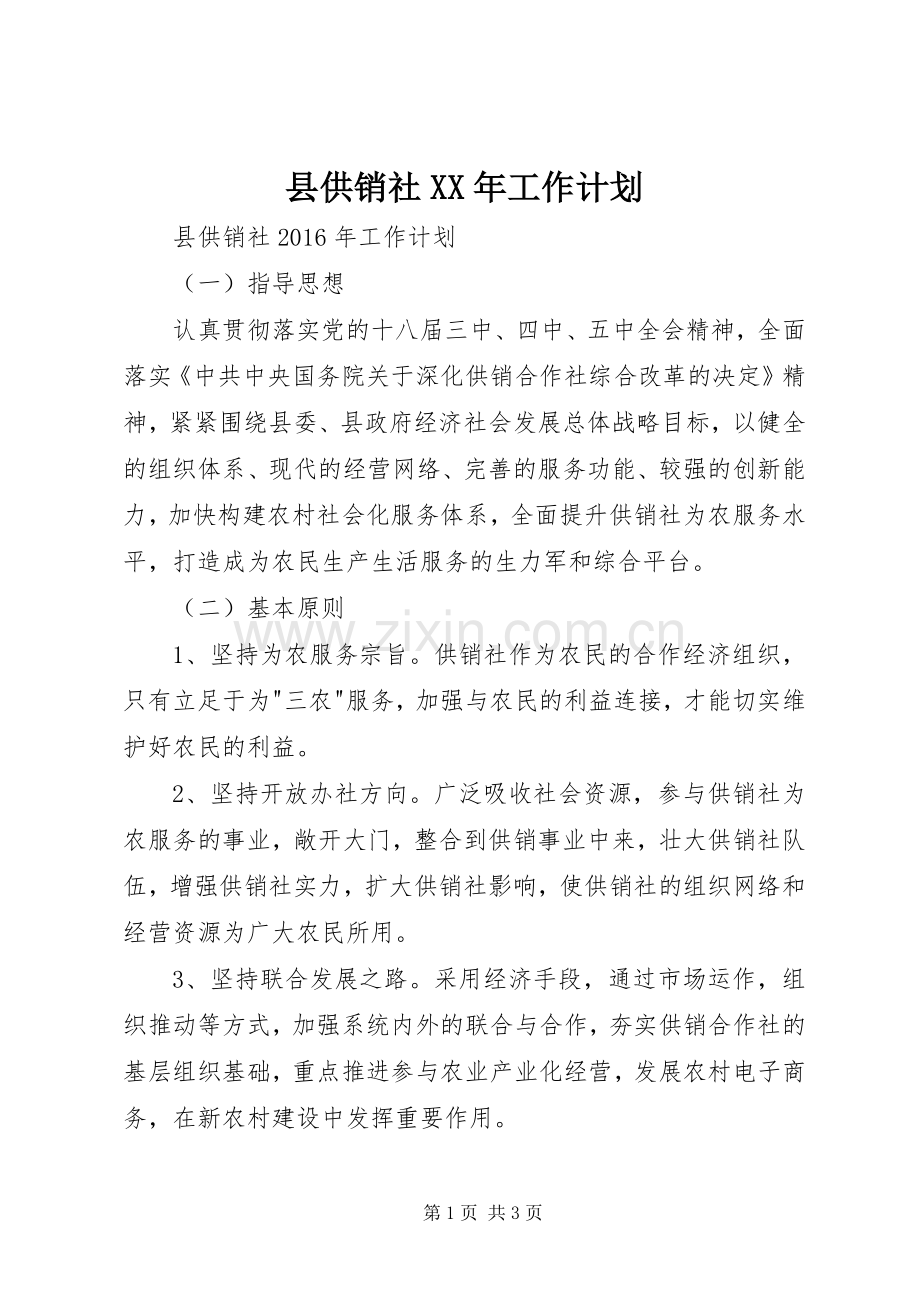 县供销社XX年工作计划.docx_第1页