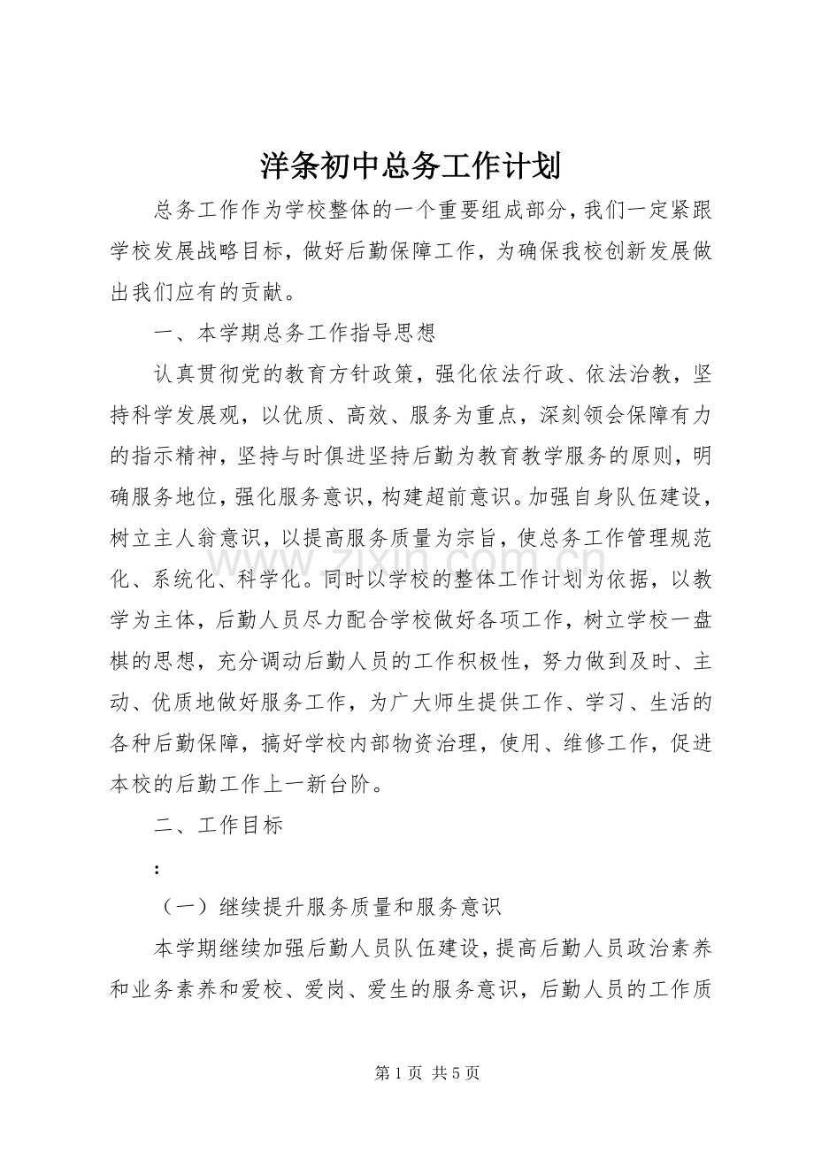 洋条初中总务工作计划.docx_第1页