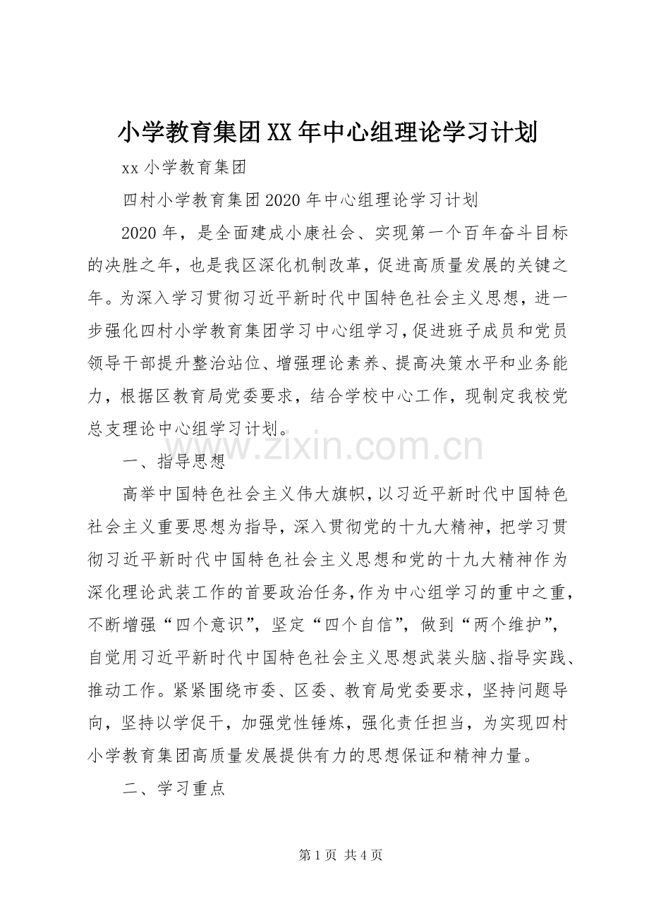 小学教育集团XX年中心组理论学习计划.docx_第1页