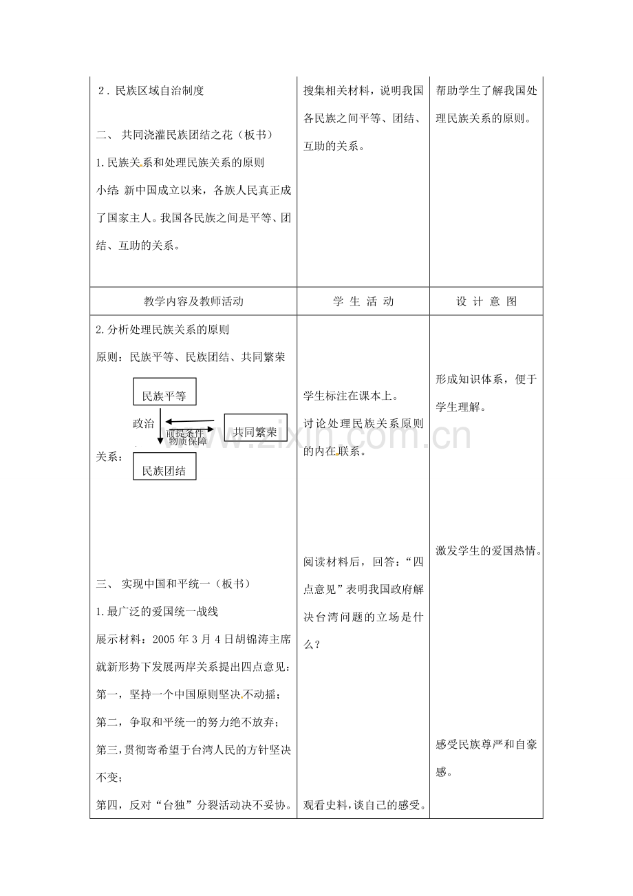 江苏省南通市实验中学九年级政治全册 2.3.3统一的多民族国家教案 新人教版.doc_第2页
