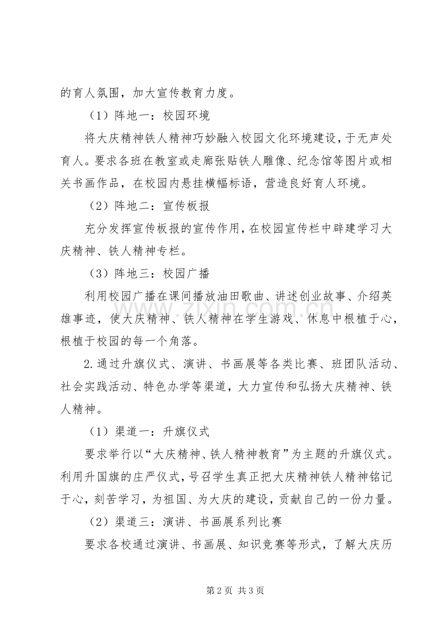 201X年大庆精神铁人精神教育教学工作计划.docx_第2页
