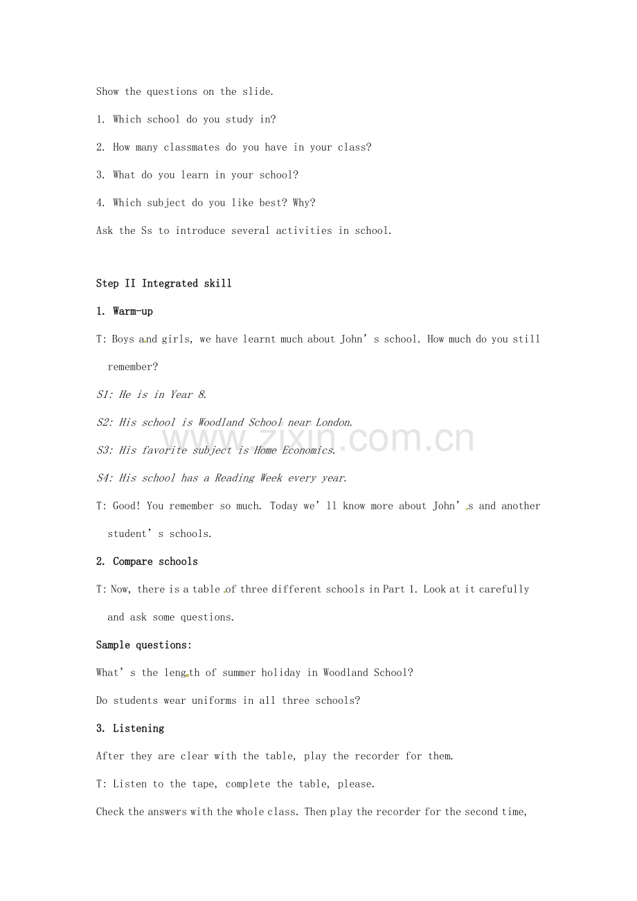 江苏省大丰市万盈二中八年级英语上册 Unit 2 School life-Period 8 Integrated skills and Pronunciation 教案 牛津版.doc_第2页