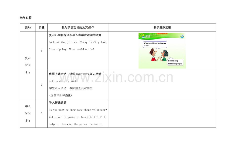 八年级英语下册 Unit 2 I'll help to clean up the city parks（第3课时）教学设计 （新版）人教新目标版-（新版）人教新目标版初中八年级下册英语教案.doc_第2页