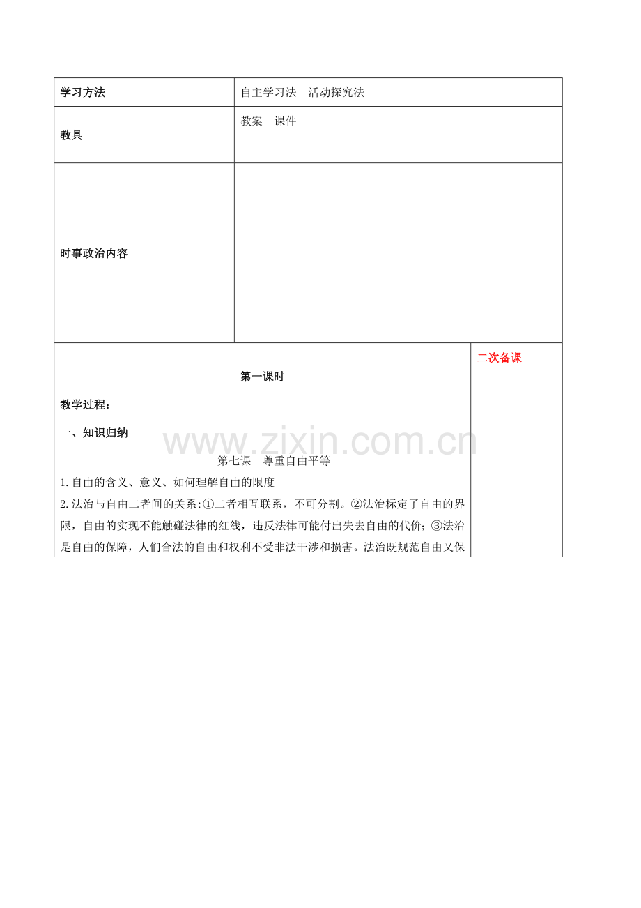 中考道德与法治一轮复习 八下 第四单元 崇尚法治精神教案 新人教版-新人教版初中九年级全册政治教案.doc_第2页