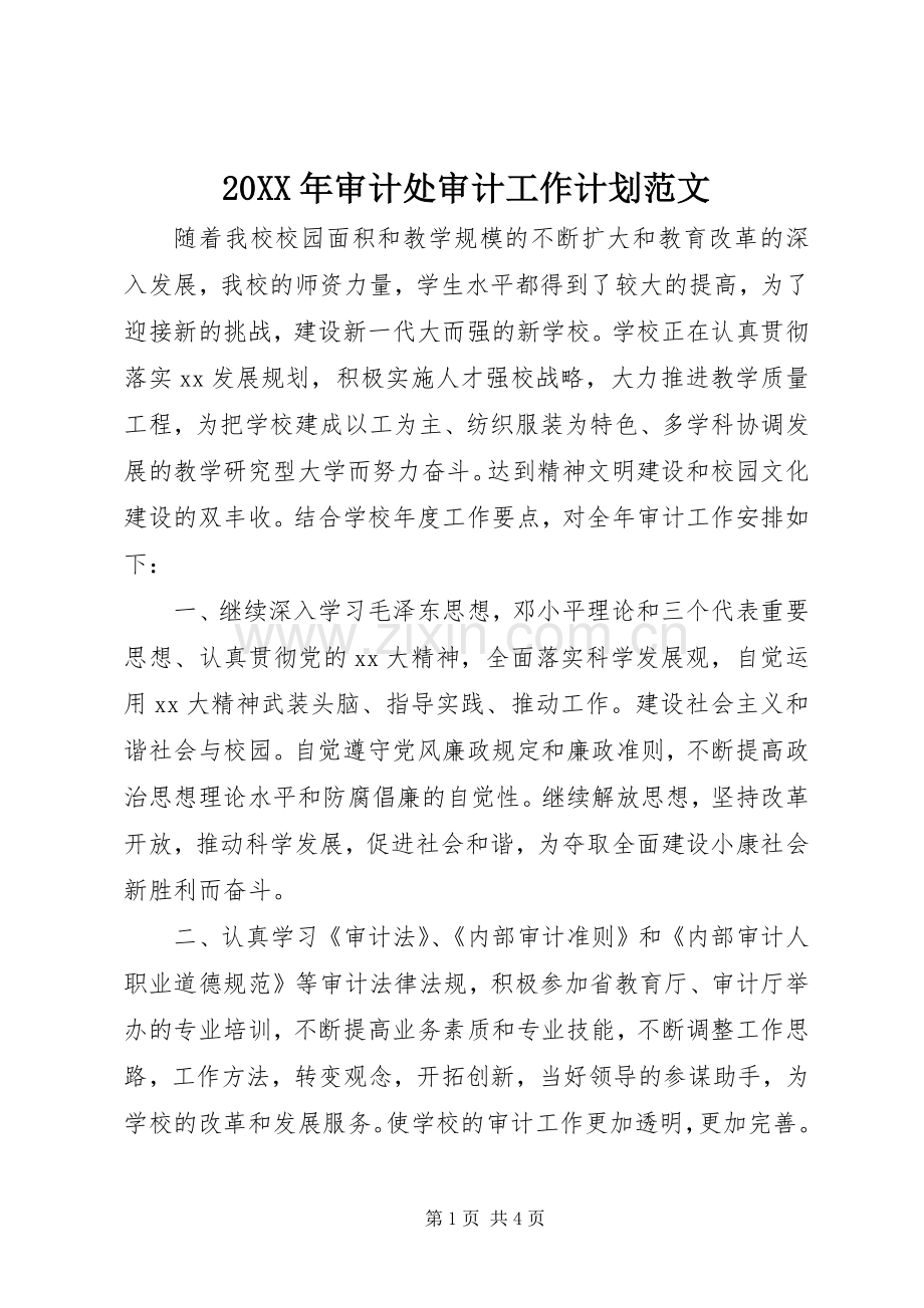 20XX年审计处审计工作计划范文.docx_第1页