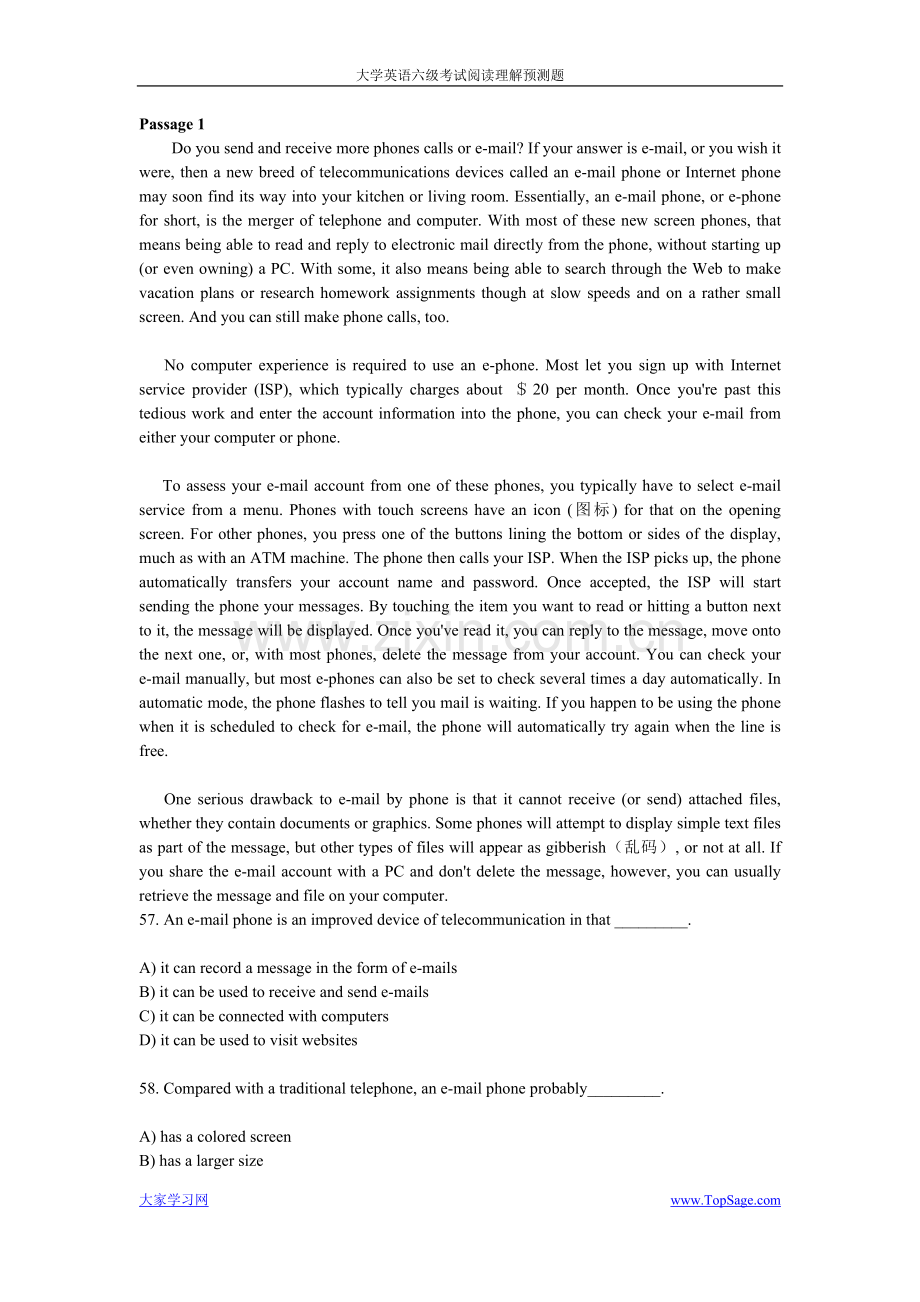 大学英语六级考试阅读理解预测题.doc_第1页