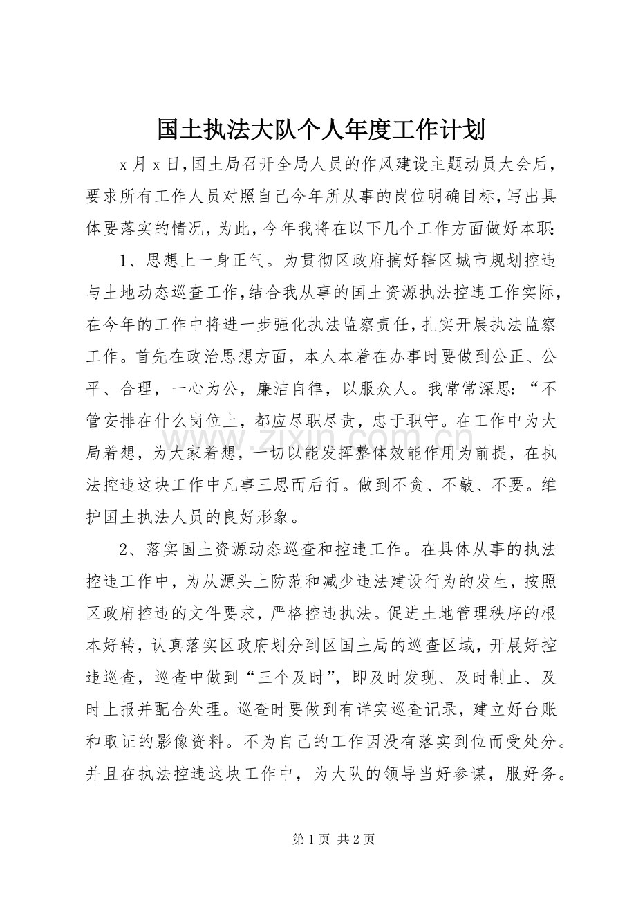 国土执法大队个人年度工作计划 .docx_第1页