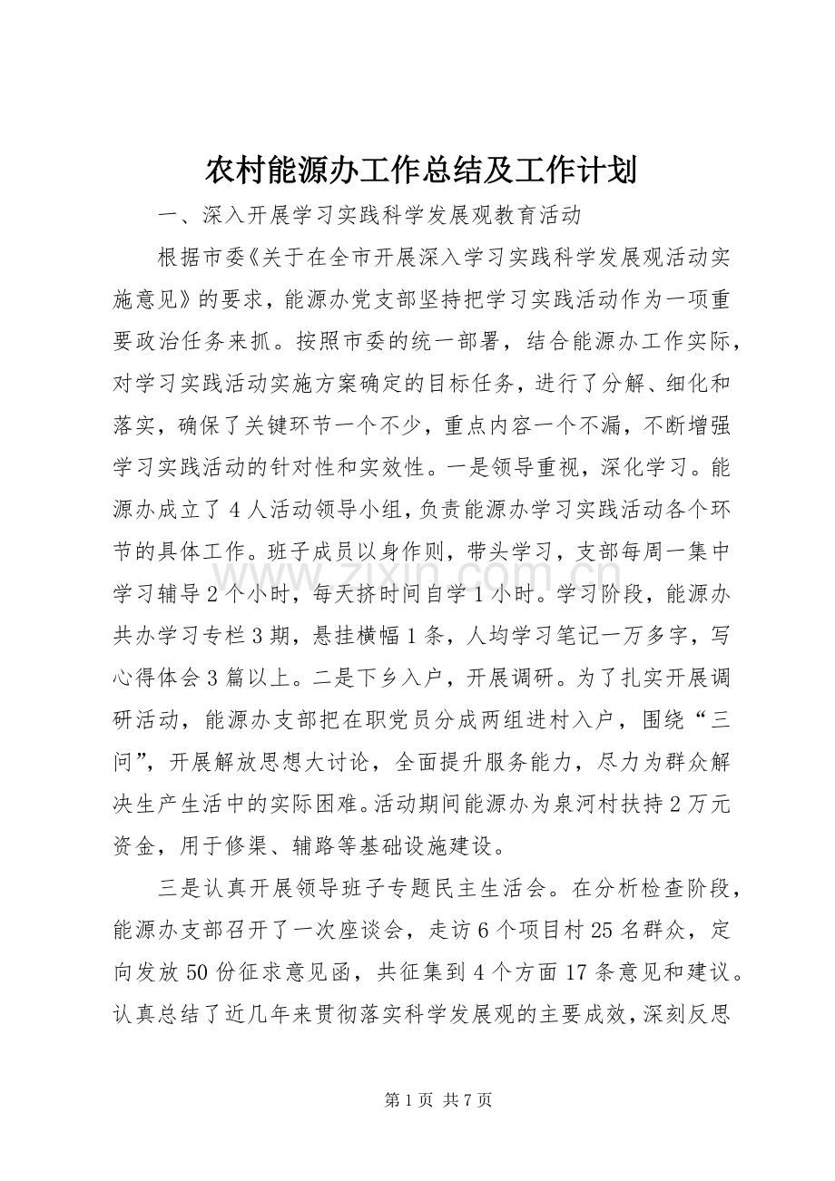 农村能源办工作总结及工作计划.docx_第1页