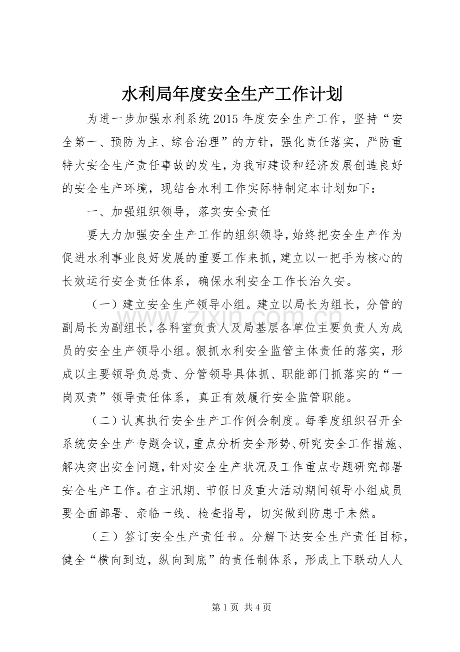 水利局年度安全生产工作计划 .docx_第1页