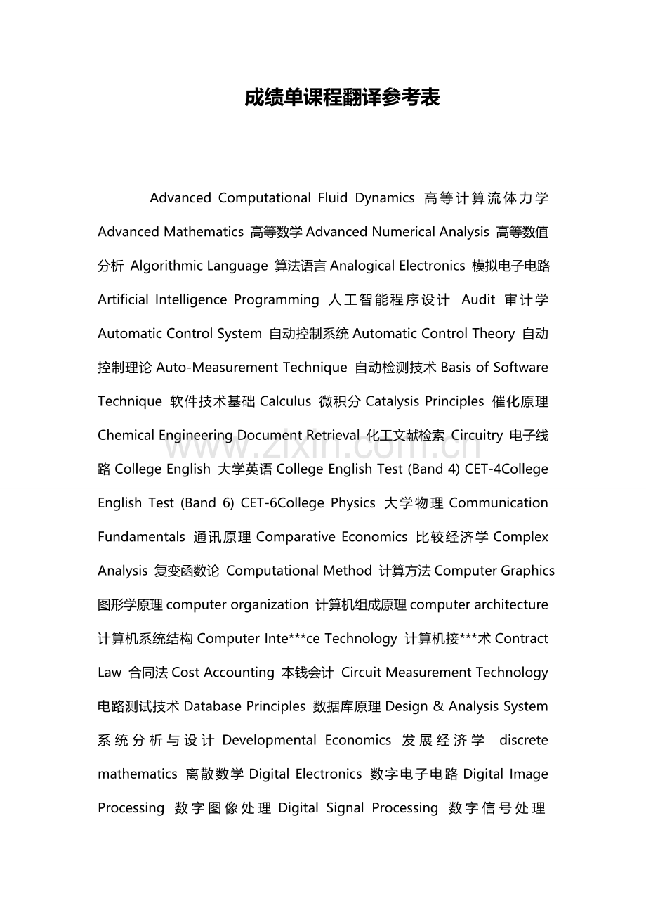 成绩单课程翻译参考表.doc_第1页