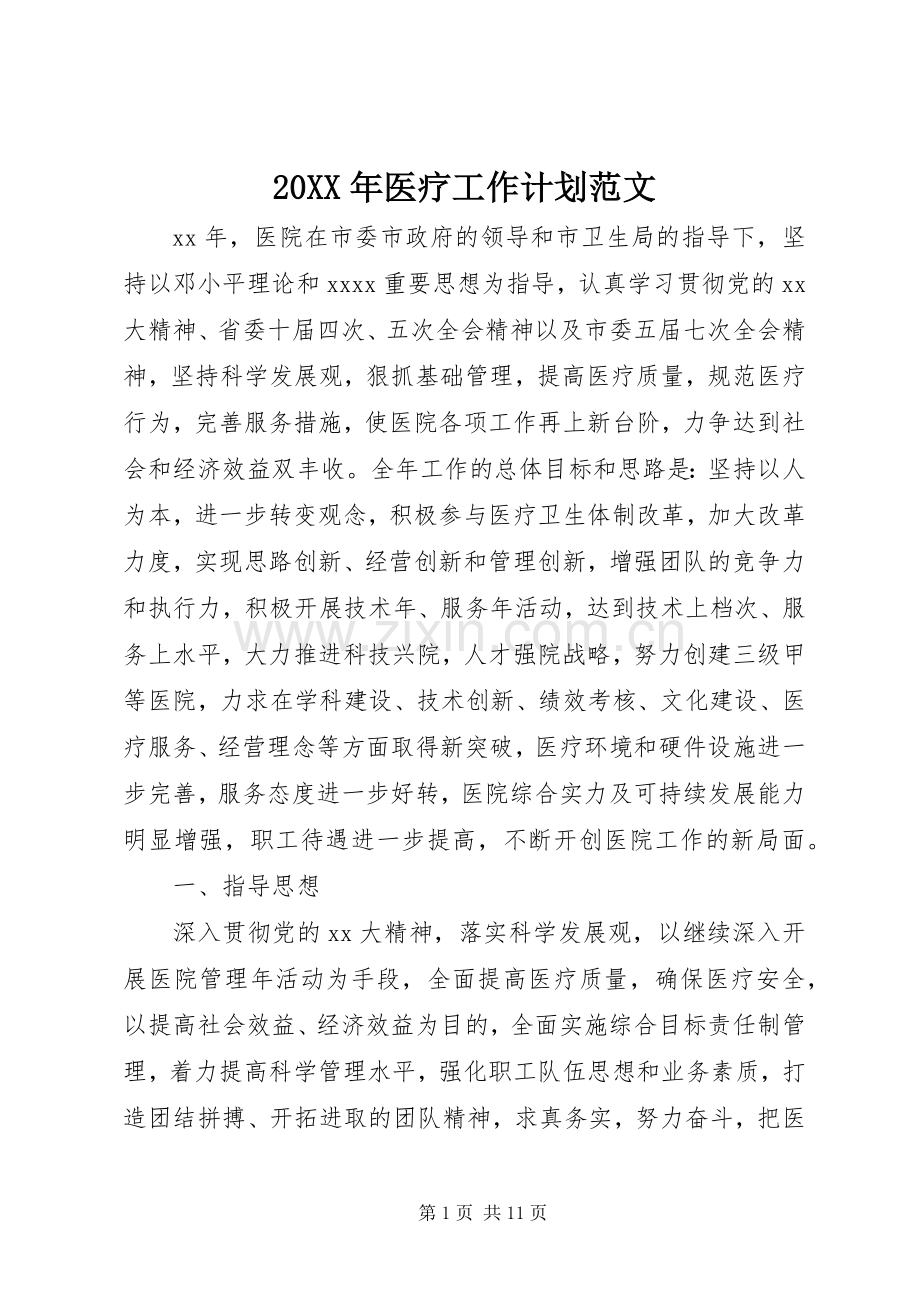20XX年医疗工作计划范文.docx_第1页
