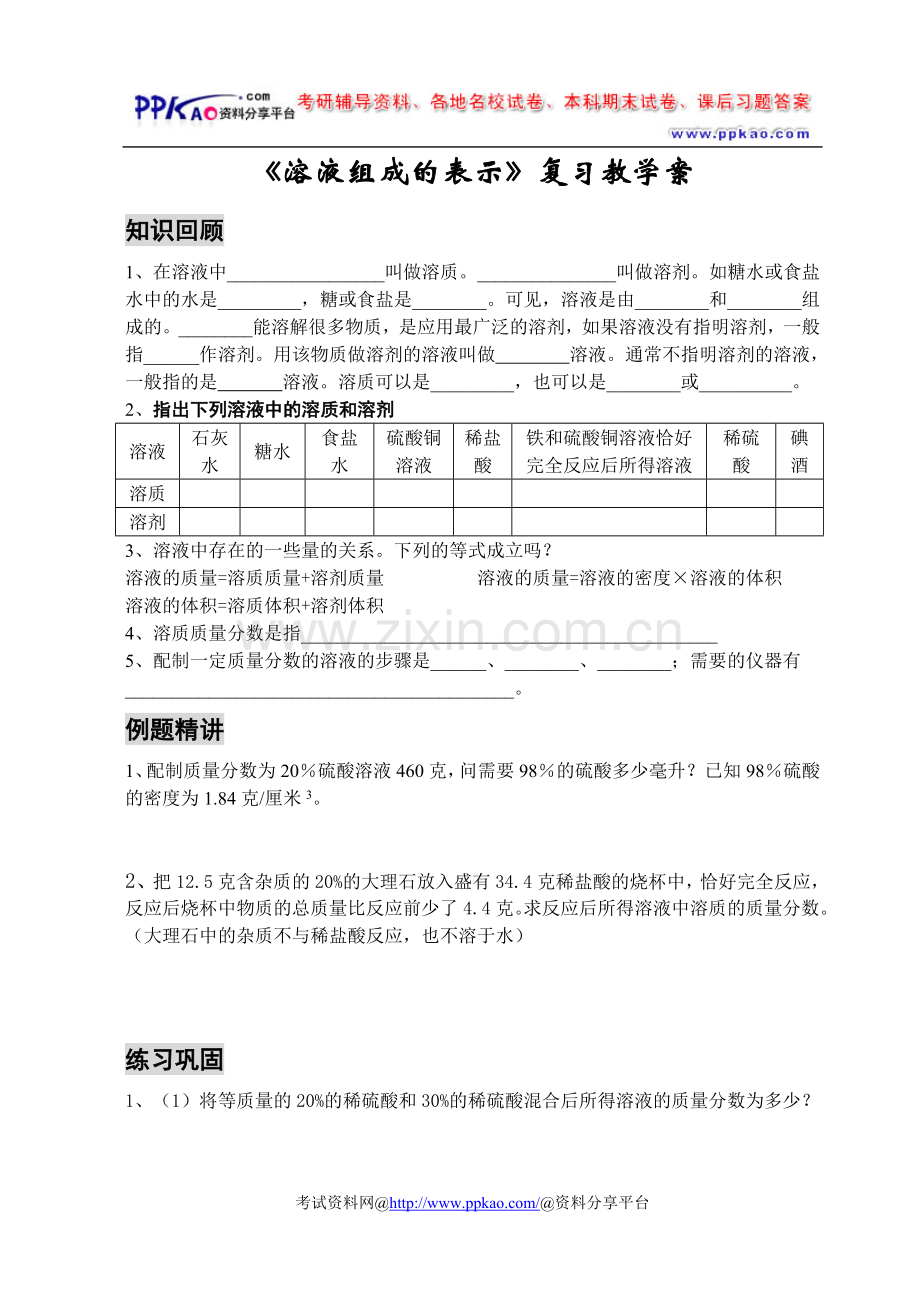《溶液组成的表示》复习教学案.doc_第1页