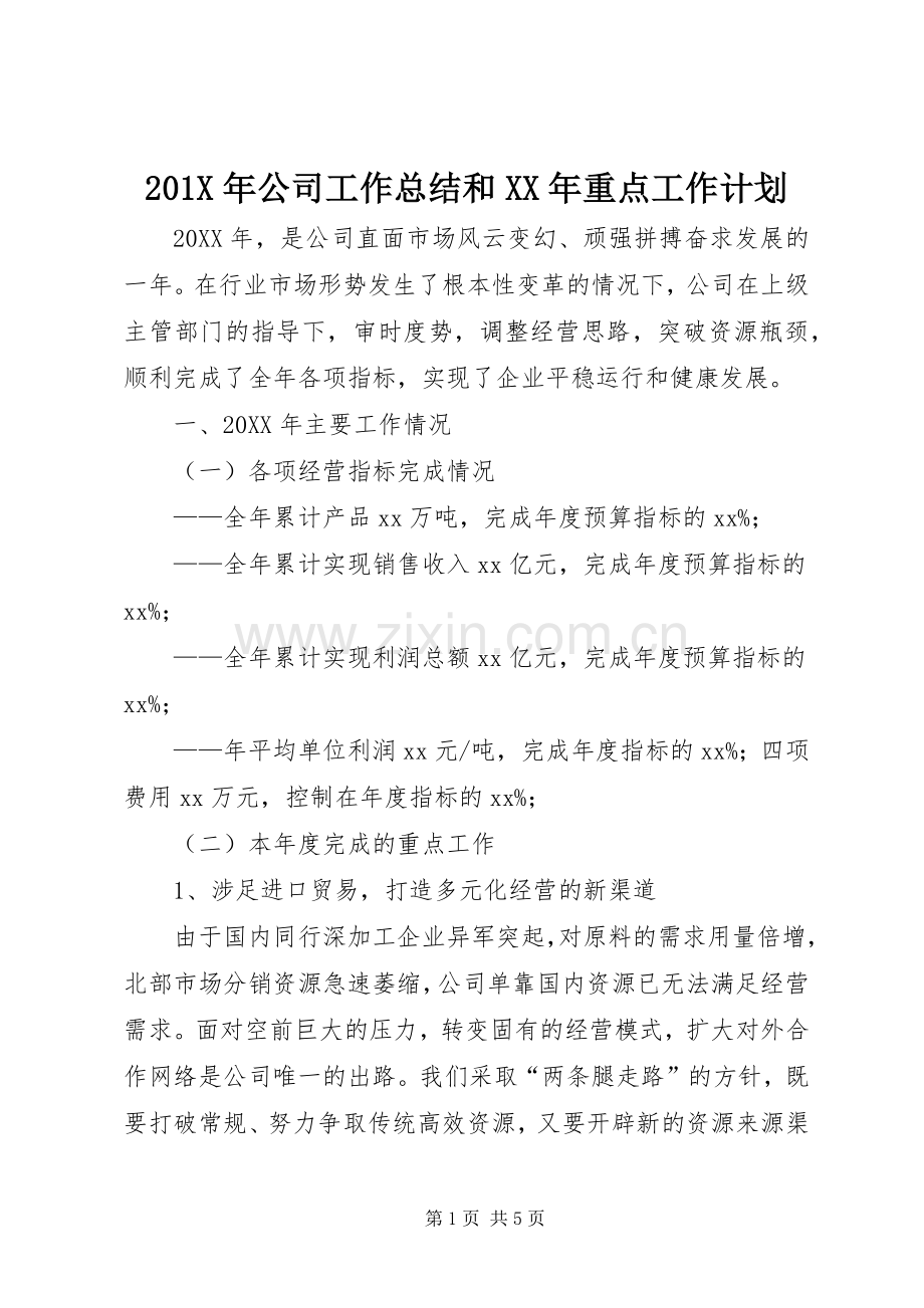 201X年公司工作总结和XX年重点工作计划.docx_第1页