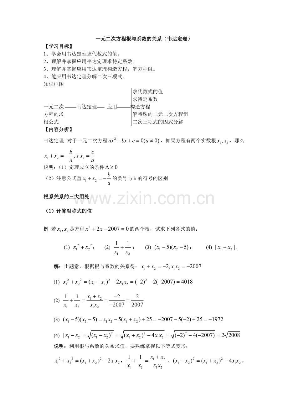 一元二次方程根与系数的关系(韦达定理).doc_第1页