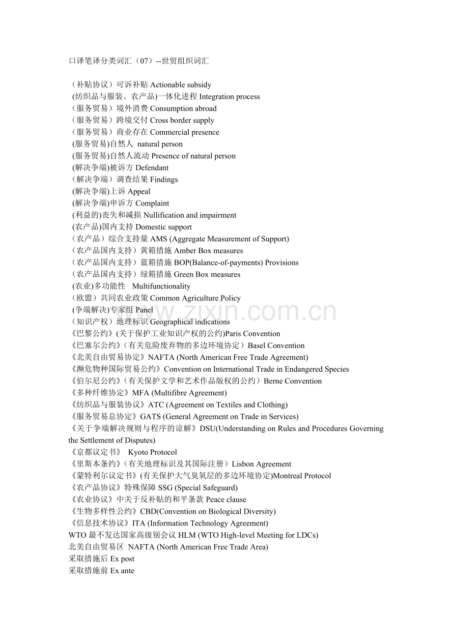 口译笔译分类词汇（07）--世贸组织词汇.doc_第1页