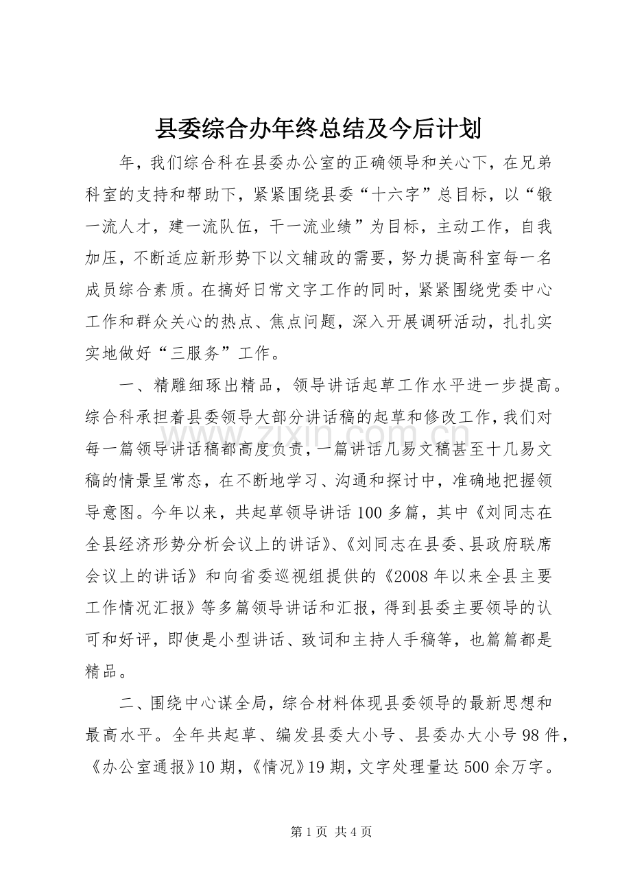 县委综合办年终总结及今后计划.docx_第1页