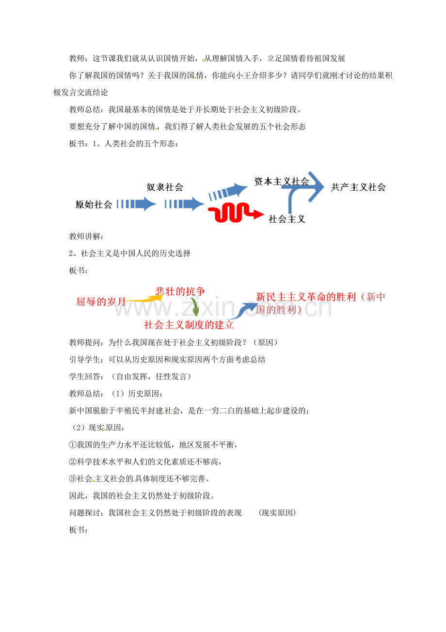 九年级政治全册 第一单元 认识国情 了解制度 1.1 初级阶段的社会主义教案 （新版）粤教版-（新版）粤教版初中九年级全册政治教案.doc_第2页