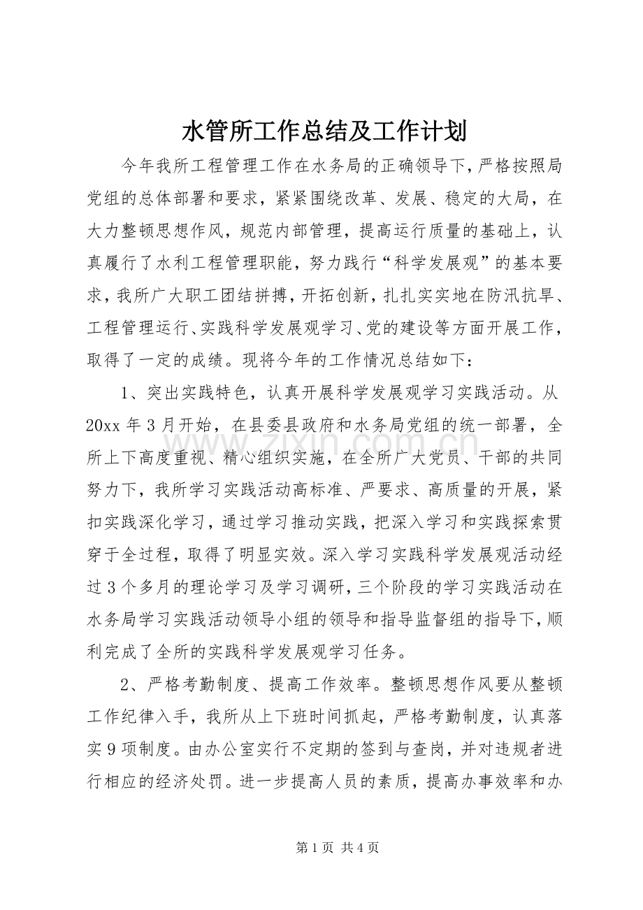 水管所工作总结及工作计划.docx_第1页