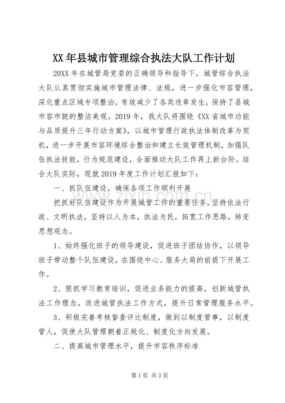 XX年县城市管理综合执法大队工作计划.docx_第1页