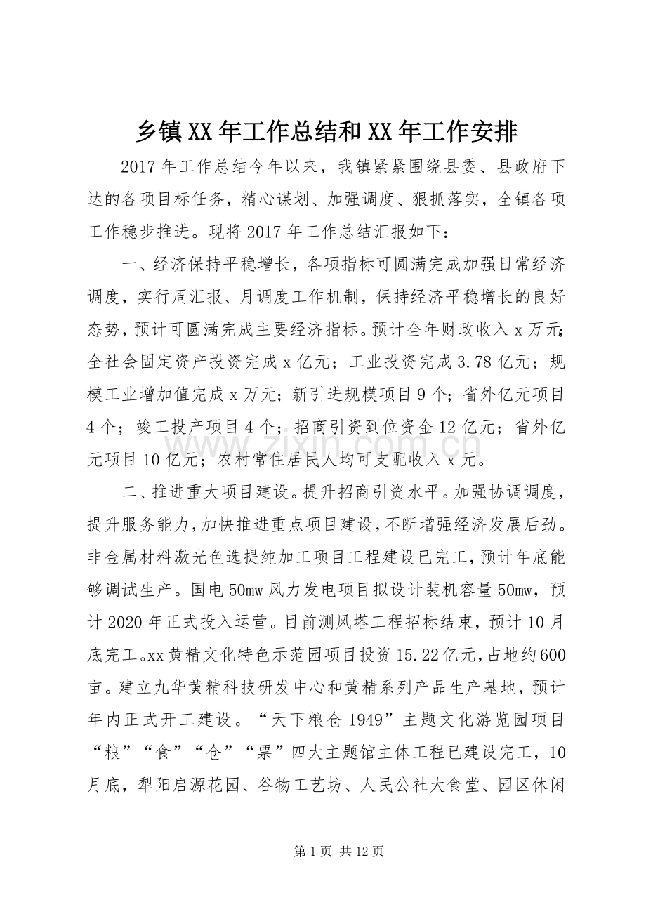 乡镇XX年工作总结和XX年工作安排 .docx_第1页