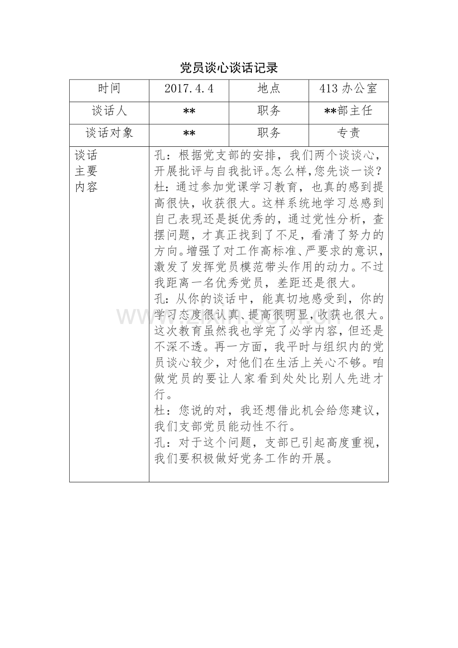党员谈心谈话记录.doc_第1页