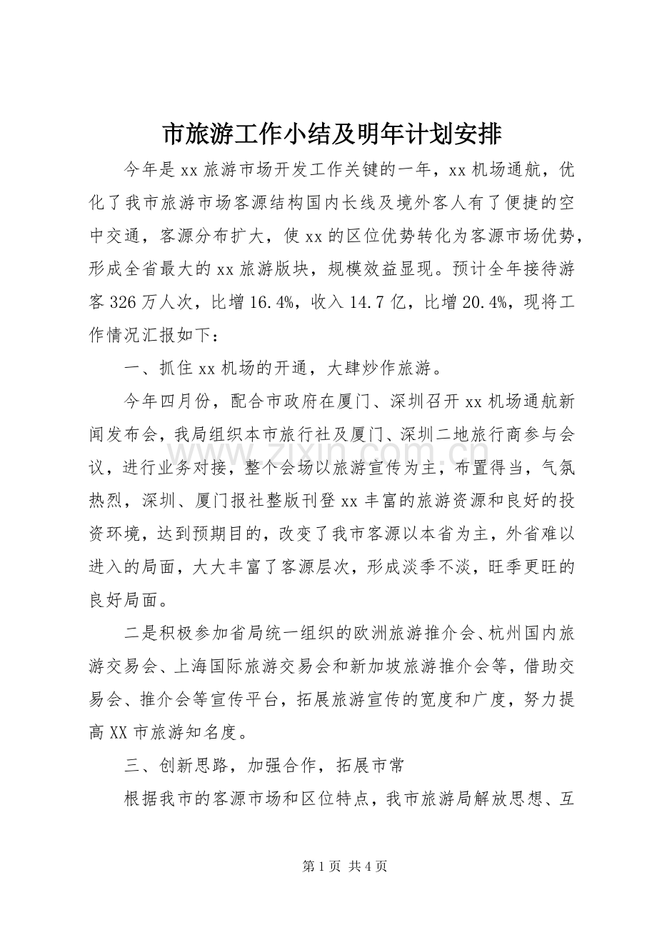 市旅游工作小结及明年计划安排.docx_第1页