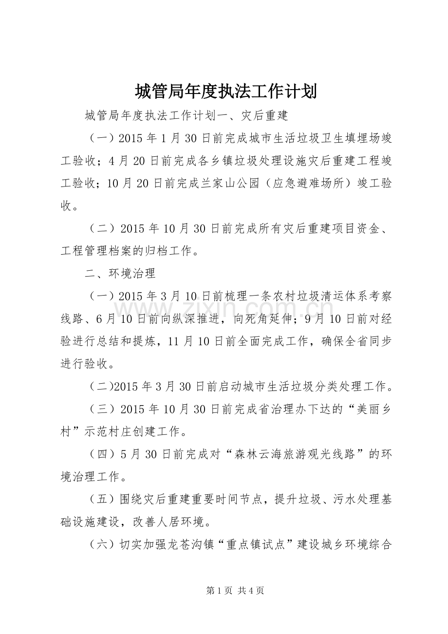 城管局年度执法工作计划.docx_第1页