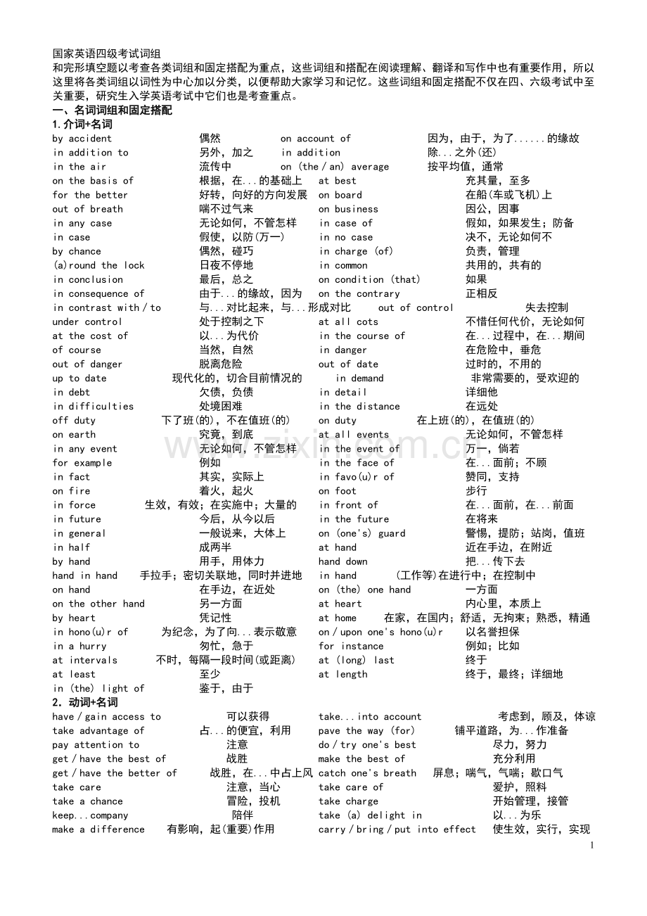 英语四级考试词组必备.doc_第1页