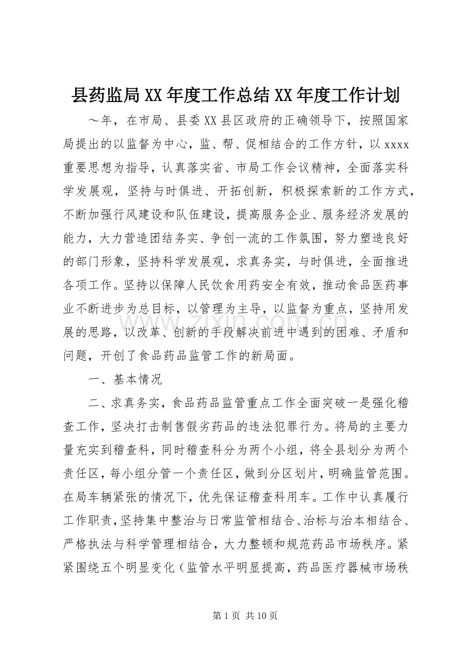 县药监局XX年度工作总结XX年度工作计划 .docx_第1页