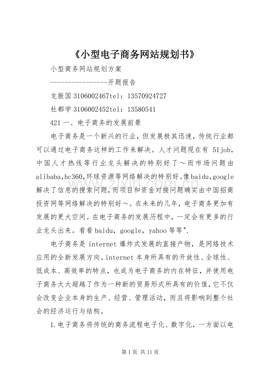 《小型电子商务网站规划书》 .docx_第1页