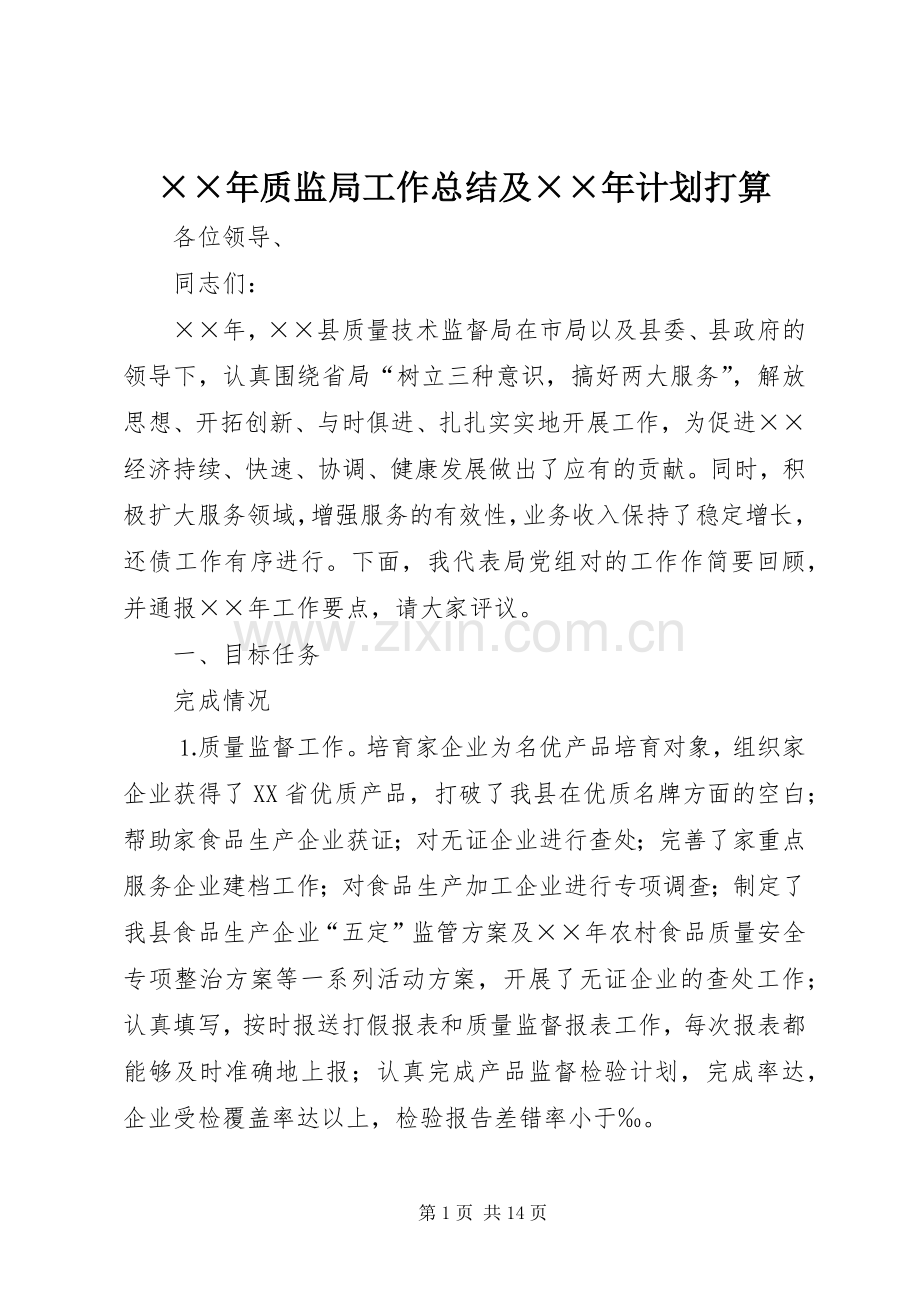 ××年质监局工作总结及××年计划打算.docx_第1页