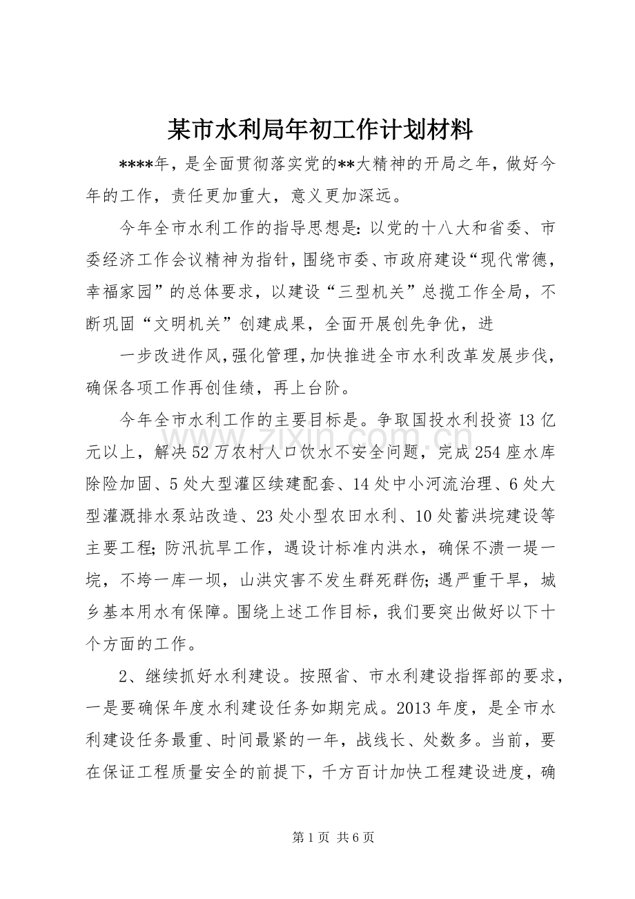 某市水利局年初工作计划材料.docx_第1页