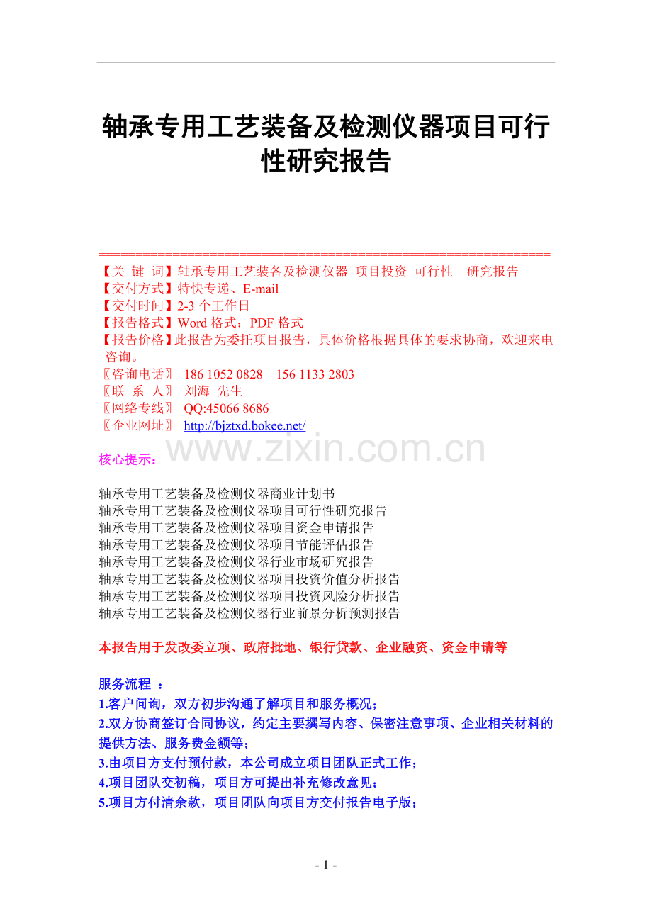 轴承专用工艺装备及检测仪器项目可行性.doc_第1页