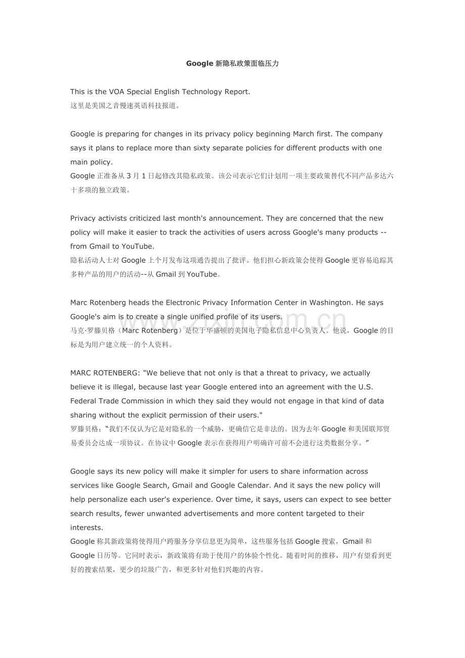 Google新隐私政策面临压力.doc_第1页