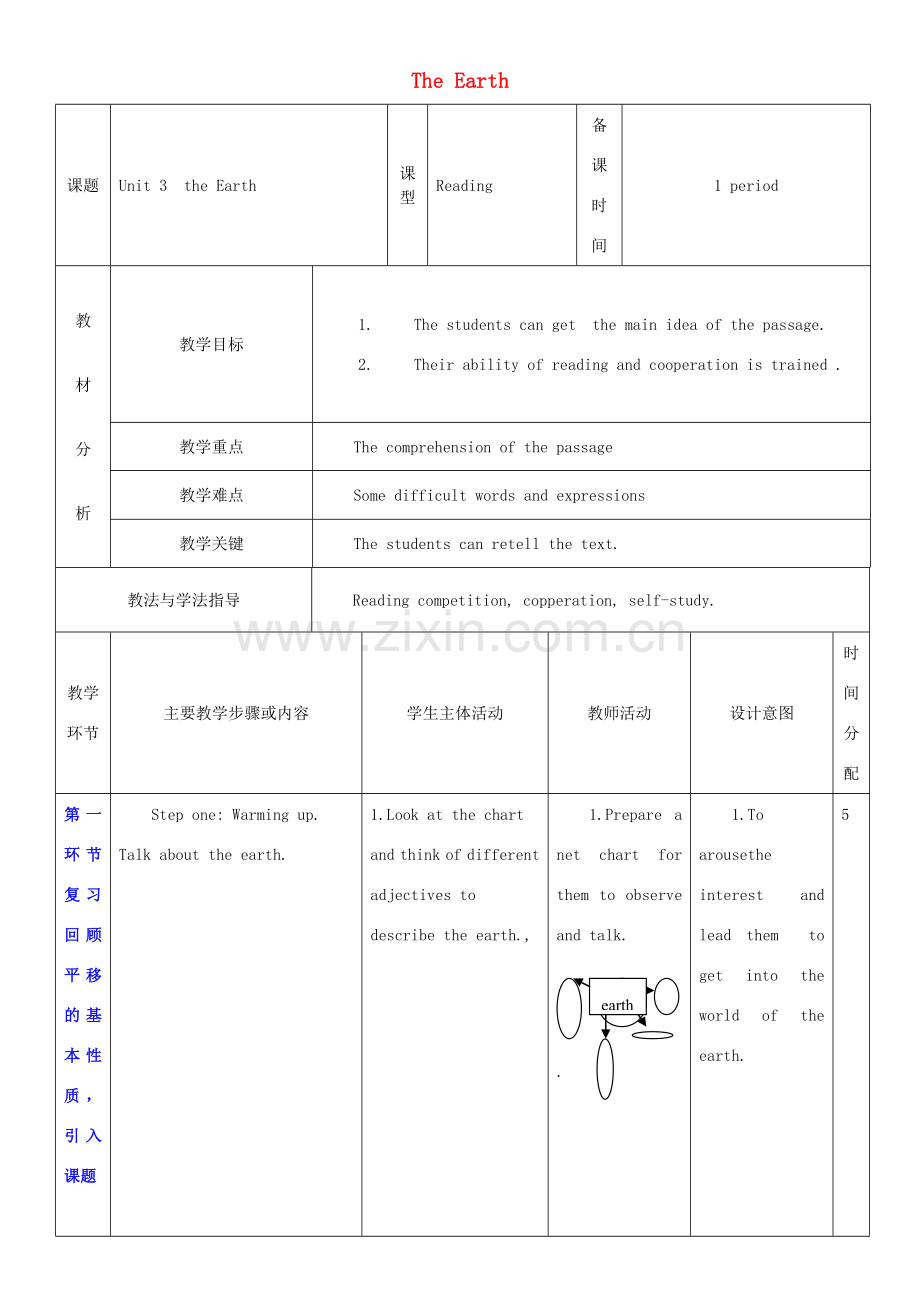 七年级英语上册 Unit 3 The Earth教案2 （新版）牛津深圳版-牛津深圳版初中七年级上册英语教案.doc_第1页
