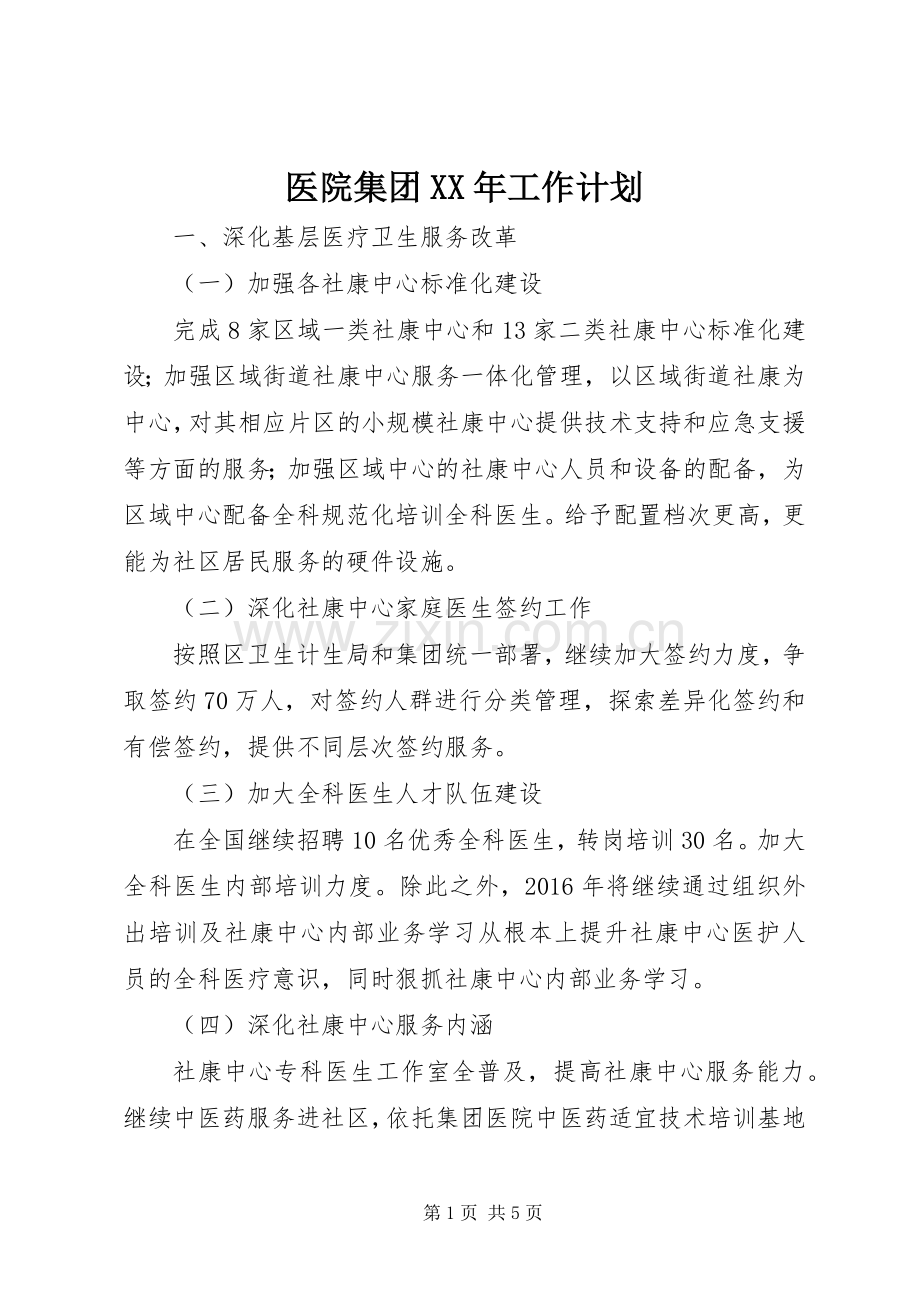 医院集团XX年工作计划.docx_第1页