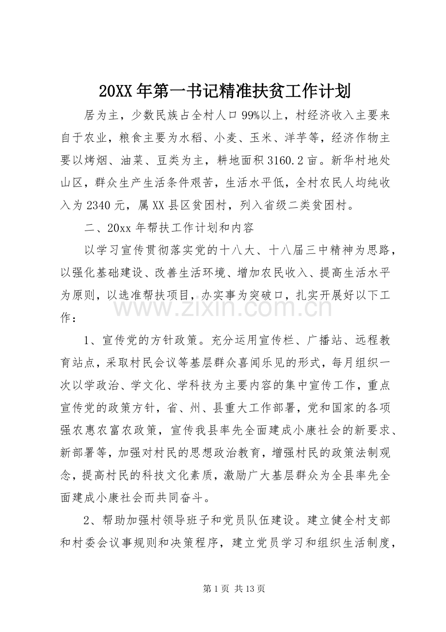 20XX年第一书记精准扶贫工作计划.docx_第1页
