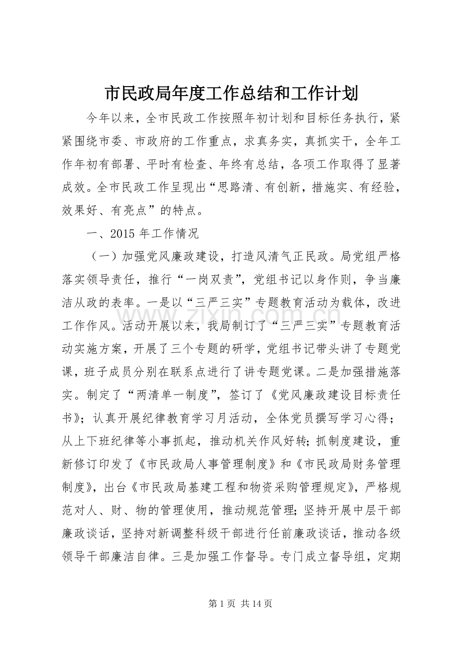 市民政局年度工作总结和工作计划 .docx_第1页