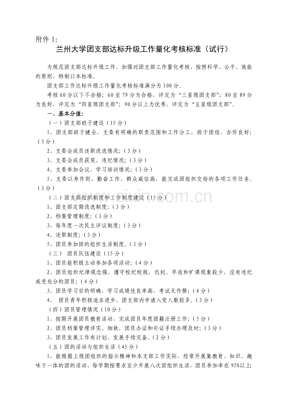兰州大学团支部达标升级工作量化考核标准.doc_第1页