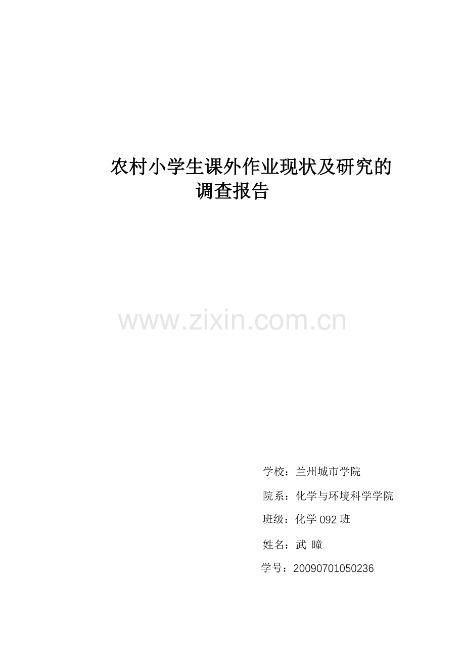 武曈——小学生课外作业现状及研究的调查报告.doc_第1页