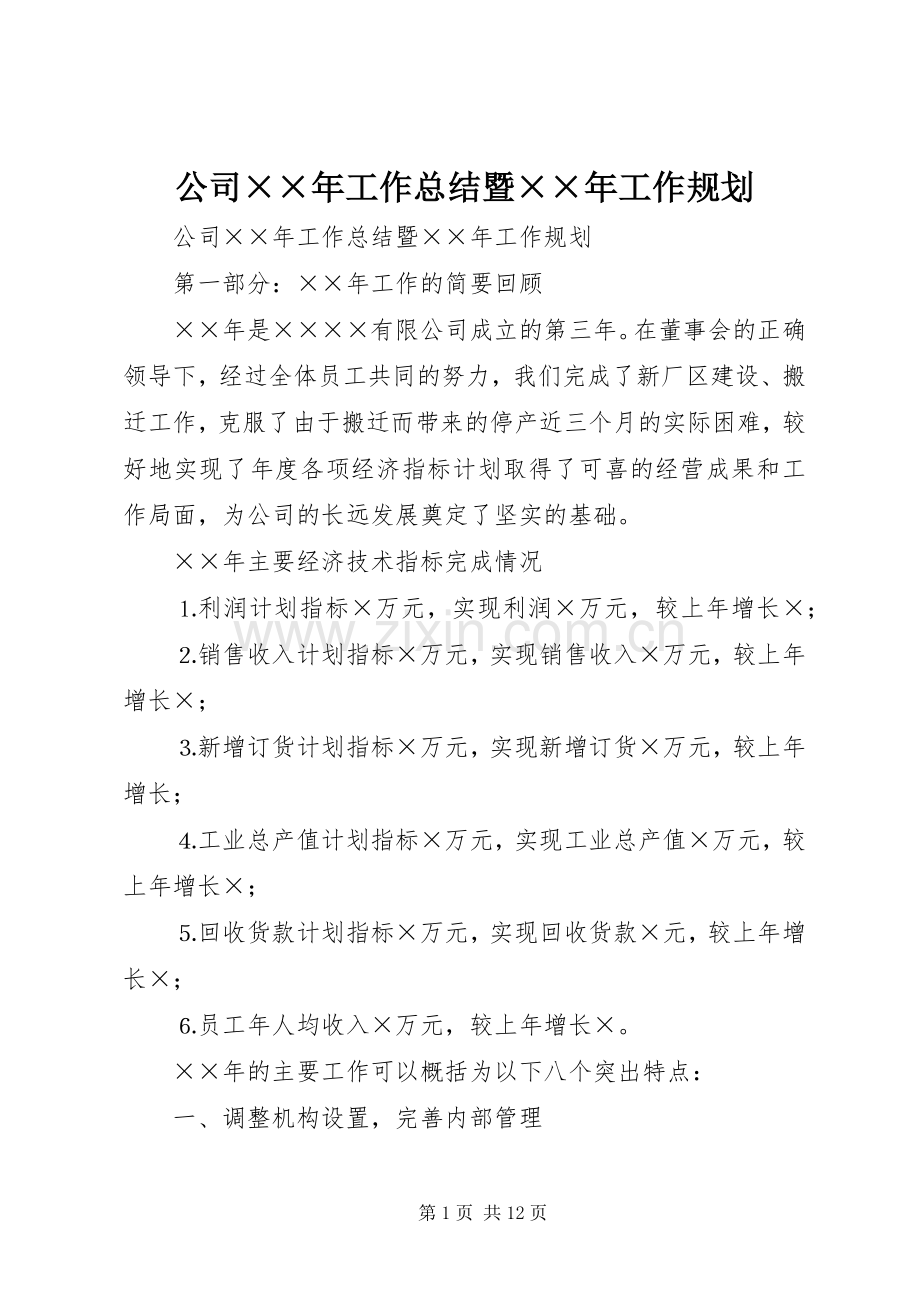 公司××年工作总结暨××年工作规划 .docx_第1页