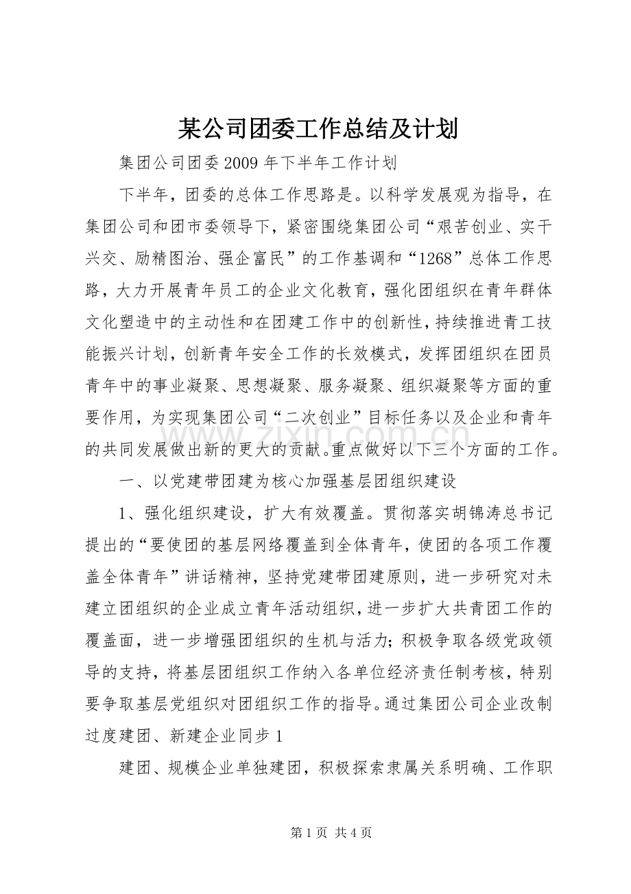 某公司团委工作总结及计划.docx_第1页